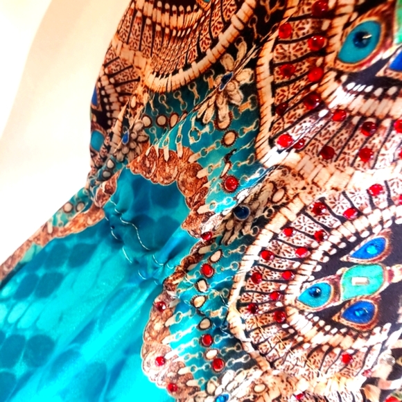 *LAST ONE***MANISH VAID Jquad-Turqouise Python Cry.Emb. Hi-Lo Dress NWT OS - Picture 11 of 12